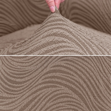 Husa elastica pentru canapea 3 locuri, cu volanas, model Jacquard, Cappuccino in dungi - Img 4