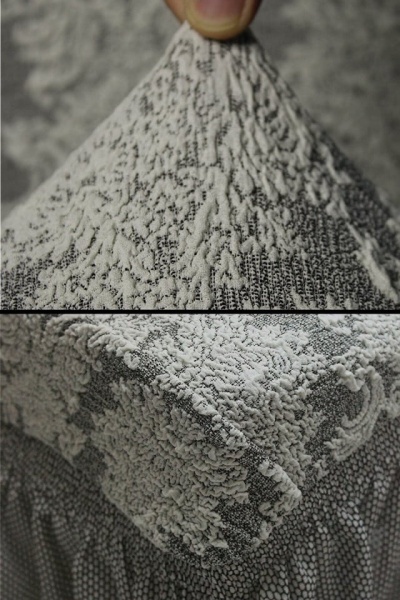 Husa elastica pentru fotoliu, cu volanas si model Jacquard Alb - Img 4
