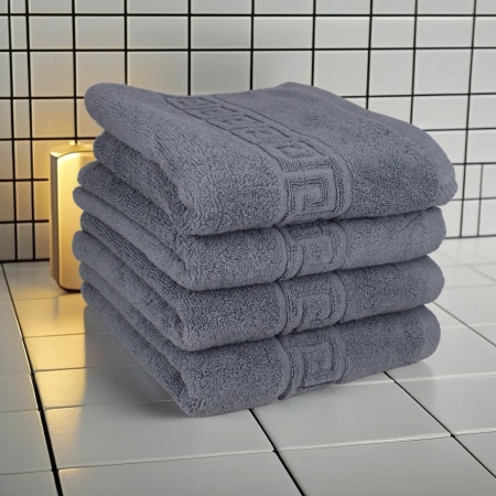 Set 5 Prosoape 70x130 cm Bumbac 500 g/mp Bordura Greceasca, Gri - Img 3