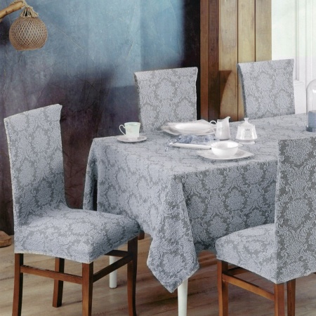 Set 6 huse elastice pentru scaune, model Jacquard, Gri