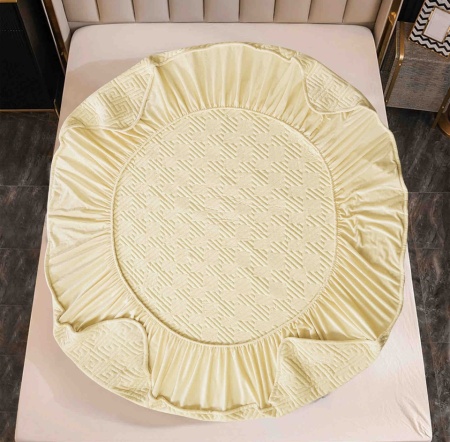 Husa de pat cu elastic + 2 fete perna, catifelate, tip topper, 160 x 200 cm, Crem - Img 3