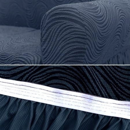 Husa elastica pentru canapea 3 locuri, cu volanas, model Jacquard, Cenusiu in dungi - Img 4