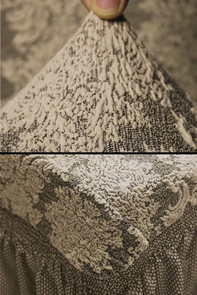 Husa elastica pentru coltar, cu volanas, model Jacquard Bej deschis - Img 4