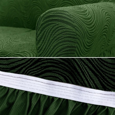 Set 2 Huse elastice pentru fotolii, cu volanas si model Jacquard Verde in dungi - Img 4