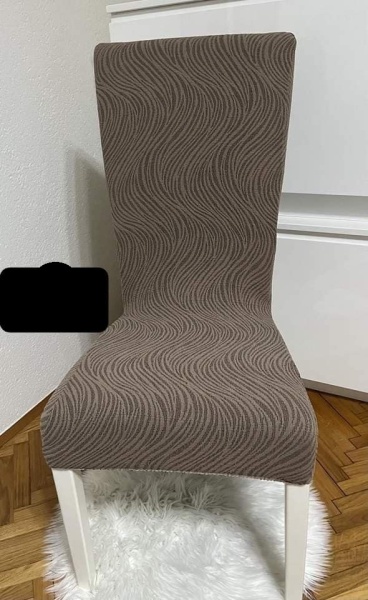 Set 6 huse elastice pentru scaune, model Jacquard, Maro deschis in dungi