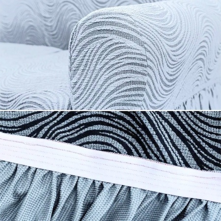 Set huse elastice pentru canapea 3 Locuri si 2 fotolii, cu volanas, model Jacquard Gri in dungi - Img 6