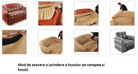 Husa elastica pentru canapea 3 locuri, cu volanas, model Jacquard, Cenusiu - Img 3
