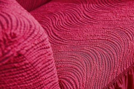 Husa elastica pentru coltar, cu volanas, model Jacquard Bordo in dungi - Img 5