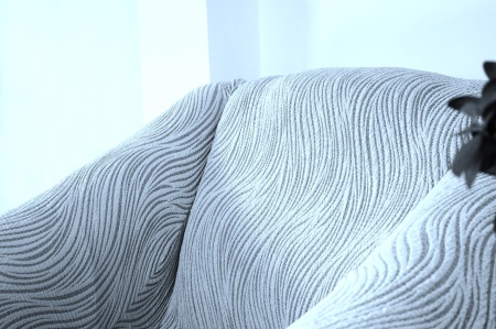 Husa elastica pentru coltar, cu volanas, model Jacquard Gri in dungi - Img 5