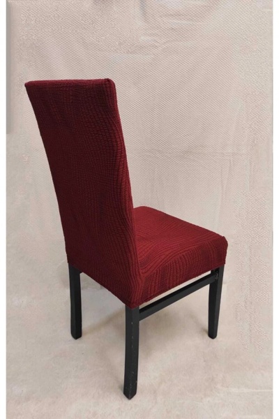 Set 6 huse elastice pentru scaune, model Jacquard, Bordo in dungi - Img 3