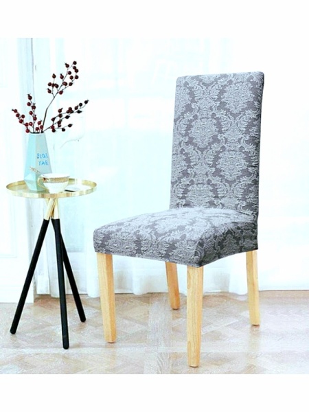 Set 6 huse elastice pentru scaune, model Jacquard, Gri - Img 3