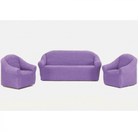 Set huse elastice si creponate pentru canapea 3 locuri, canapea 2 locuri si 2 fotolii, fara volanas, lila
