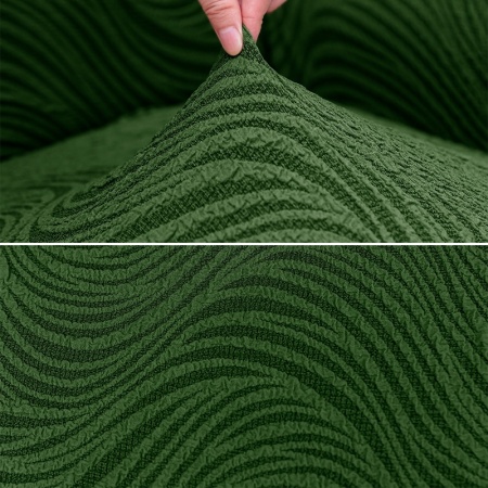 Husa elastica pentru canapea 3 locuri, cu volanas, model Jacquard, Verde in dungi - Img 4
