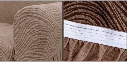 Husa elastica pentru canapea 3 locuri, cu volanas, model Jacquard, Cappuccino in dungi - Img 5