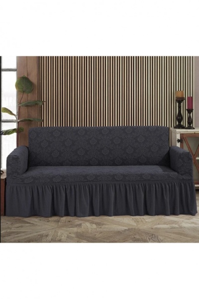 Husa elastica pentru canapea 3 locuri, cu volanas, model Jacquard, Cenusiu