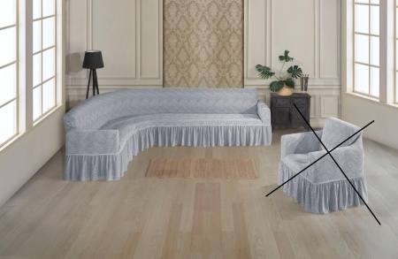 Husa elastica pentru coltar, cu volanas, model Jacquard Gri in dungi