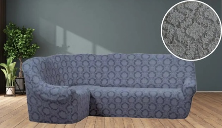 Husa elastica pentru coltar, fara volanas, model Jacquard Cenusiu - Img 2