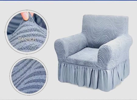 Set 2 Huse elastice pentru fotolii, cu volanas si model Jacquard Gri in dungi - Img 4
