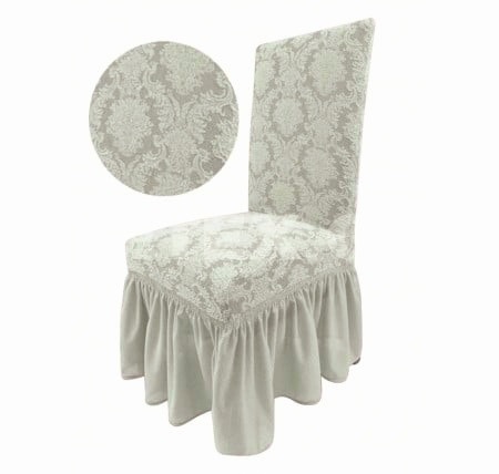 Set 6 huse elastice pentru scaune, cu volanas, model Jacquard Alb