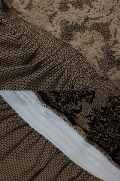 Set 6 huse elastice pentru scaune, cu volanas, model Jacquard Cappuccino - Img 3