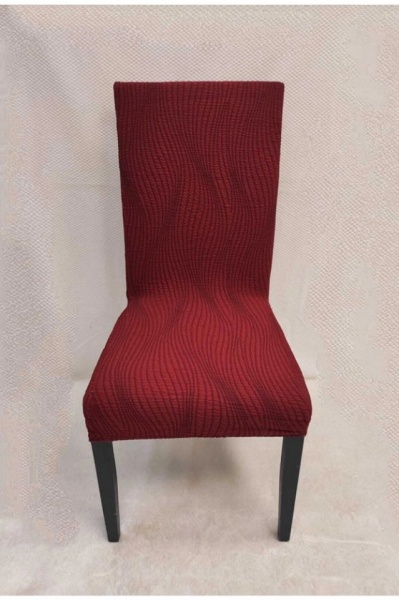 Set 6 huse elastice pentru scaune, model Jacquard, Bordo in dungi - Img 4