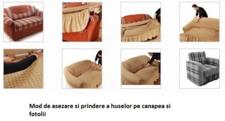Set huse elastice si creponate pentru canapea 3 locuri si 2 fotolii, cu volanas, culoare Lila - Img 3