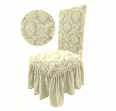 Set 6 huse elastice pentru scaune, cu volanas, model Jacquard Bej Deschis
