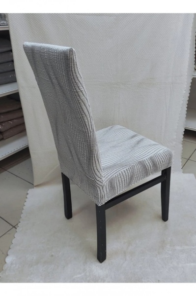 Set 6 huse elastice pentru scaune, model Jacquard Alb in dungi - Img 3