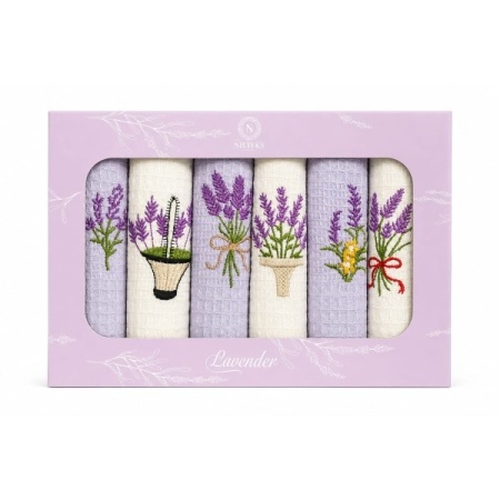 Set 6 prosoape bucatarie din bumbac, 40x60 cm, model Lavanda - Img 2