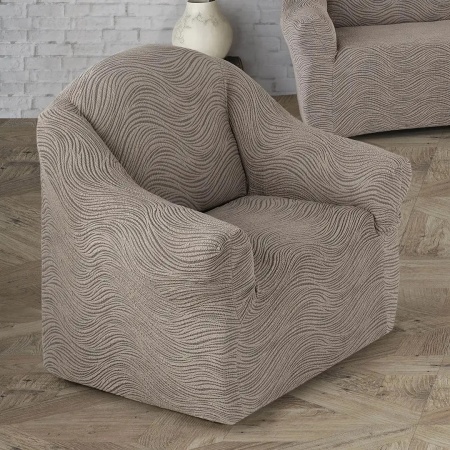 Set huse elastice pentru canapea 3 Locuri si 2 fotolii, fara volanas, model Jacquard Cappuccino in dungi - Img 3