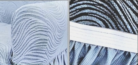 Husa elastica pentru canapea 3 locuri, cu volanas, model Jacquard, Gri in dungi - Img 5