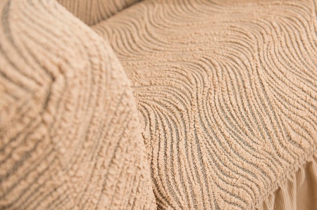 Husa elastica pentru coltar, cu volanas, model Jacquard Bej in dungi - Img 4