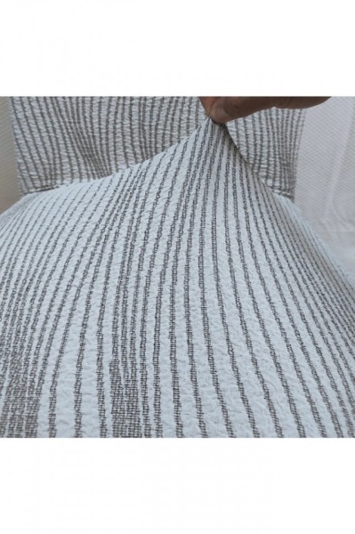 Set 6 huse elastice pentru scaune, model Jacquard Alb in dungi - Img 4