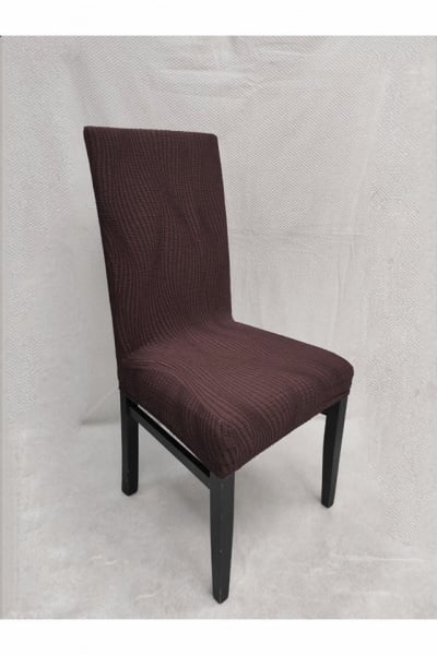 Set 6 huse elastice pentru scaune, model Jacquard, Maro in dungi