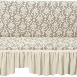 Husa elastica pentru canapea 3 locuri, cu volanas, model Jacquard, Bej Deschis