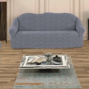Husa elastica pentru canapea 3 locuri, fara volanas, model Jacquard Gri in dungi