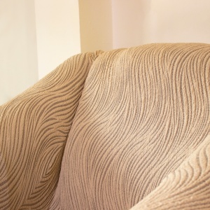 Husa elastica pentru coltar, cu volanas, model Jacquard Bej in dungi - Img 5