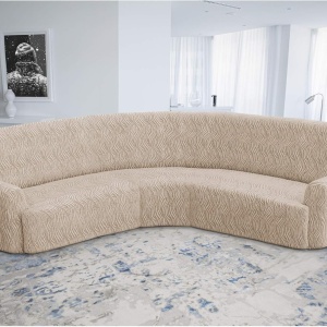 Husa elastica pentru coltar, fara volanas, model Jacquard Bej in dungi