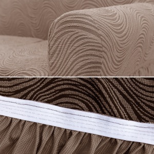 Husa elastica pentru fotoliu, cu volanas, model Jacquard Cappuccino in dungi - Img 5
