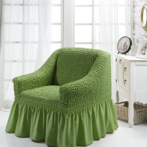 Husa elastica si creponata pentru 1 fotoliu, cu volanas, culoare Verde