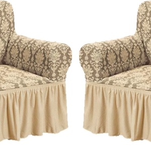 Set 2 Huse elastice pentru fotolii, cu volanas si model Jacquard Bej