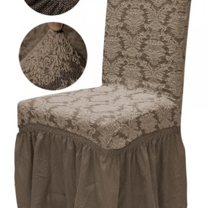 Set 6 huse elastice pentru scaune, cu volanas, model Jacquard Cappuccino