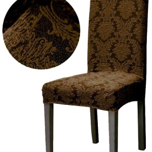 Set 6 huse elastice pentru scaune, model Jacquard, Maro