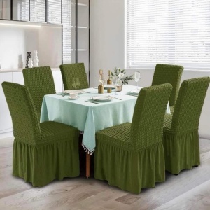 Set 6 huse scaune creponate si elastice, cu volanas, Verde
