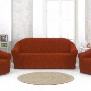 Set huse elastice si creponate pentru canapea 3 locuri si 2 fotolii, fara volanas, culoare Caramiziu