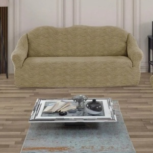 Husa elastica pentru canapea 3 locuri, fara volanas, model Jacquard Bej in dungi