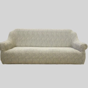 Husa elastica pentru canapea 3 locuri, fara volanas, model Jacquard Bej Deschis in dungi