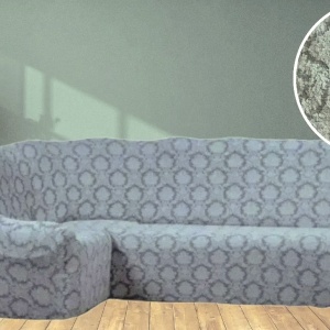 Husa elastica pentru coltar, fara volanas, model Jacquard Gri