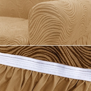 Husa elastica pentru fotoliu, cu volanas si model Jacquard Bej in dungi - Img 5