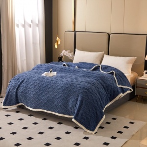 Patura cu blanita, model tricotat 200 x 230 cm, albastru inchis